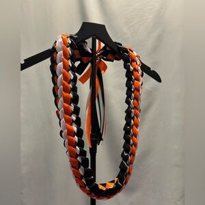 Handmade Wide Double Braided Lei Orange Black White New